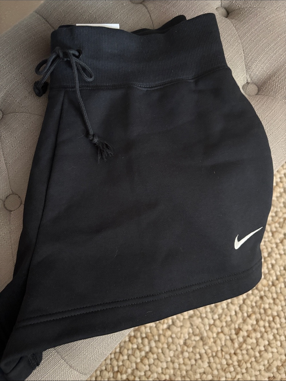 Nike Women's Black Athletic Shorts with White Swoosh